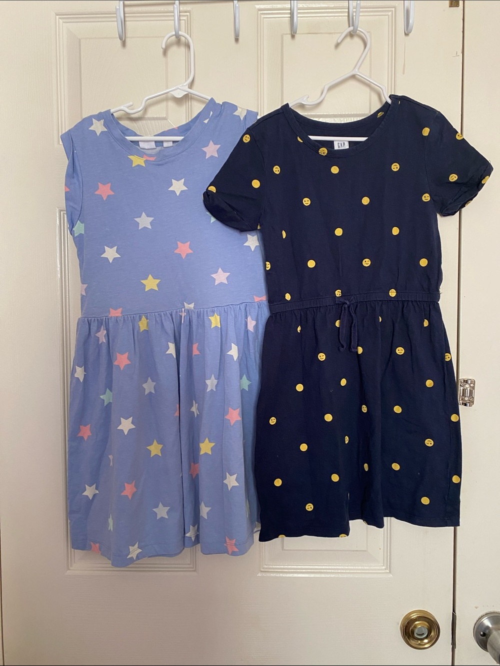 GAP Girls' Light Blue Star Print Dress & Navy Yellow Dot Dress Size MEDIUM
